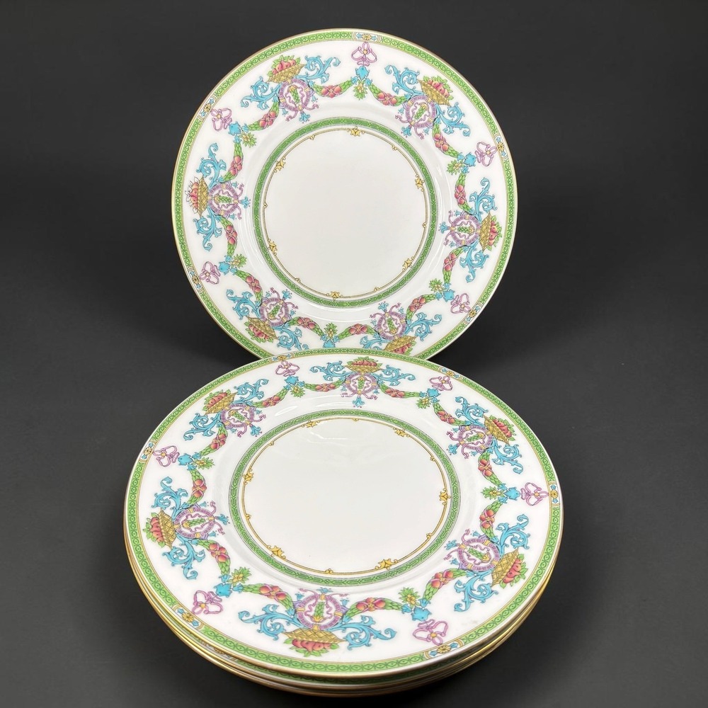 Set of 4 Mintons for Spaulding & Co Chicago Dish Plates Floral Swag Gold 10inch